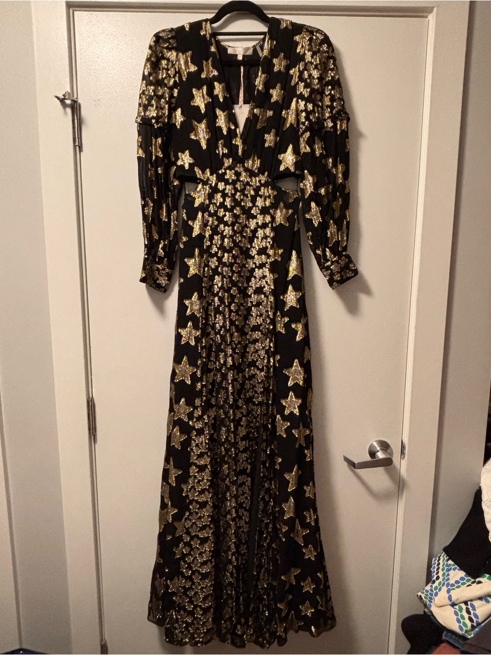NWT LoveShackFancy Aneesha Black Gold Star Cutout Maxi Dress M - Picture 5 of 14